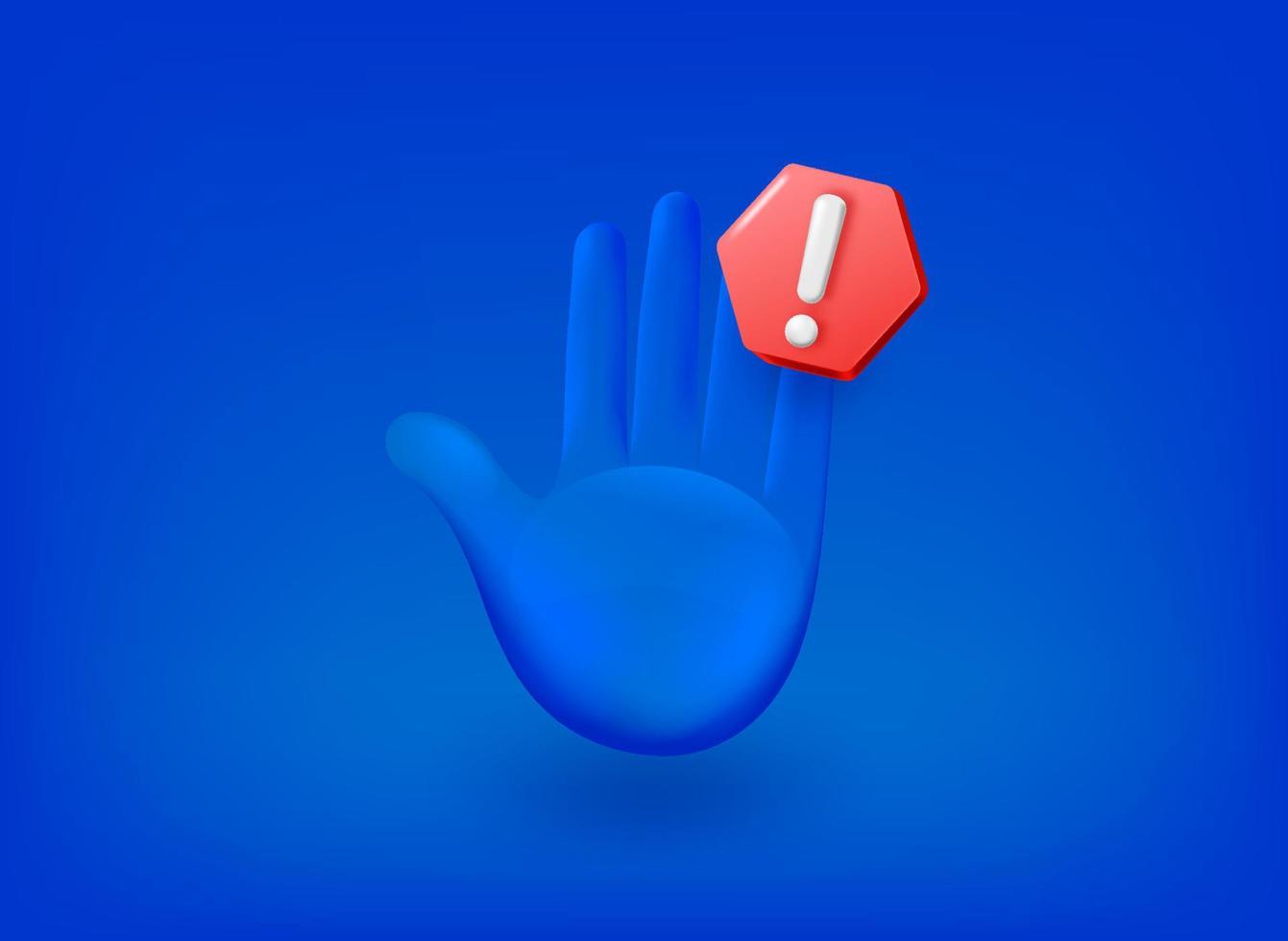 Hand with stop sign. 3d vector illustration