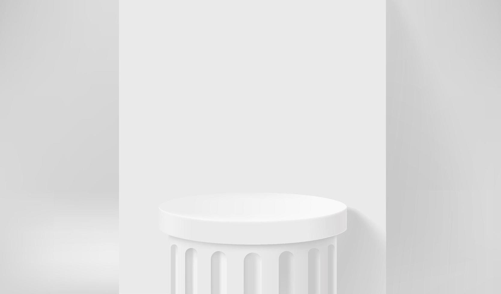 Empty white showcase with classic capitel. 3d vector presentation mockup
