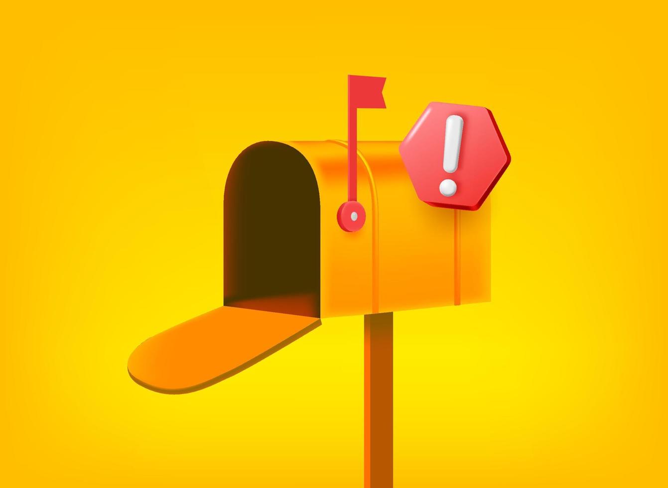 Mailing box with exclamation point pictogram. Vector 3d illustration