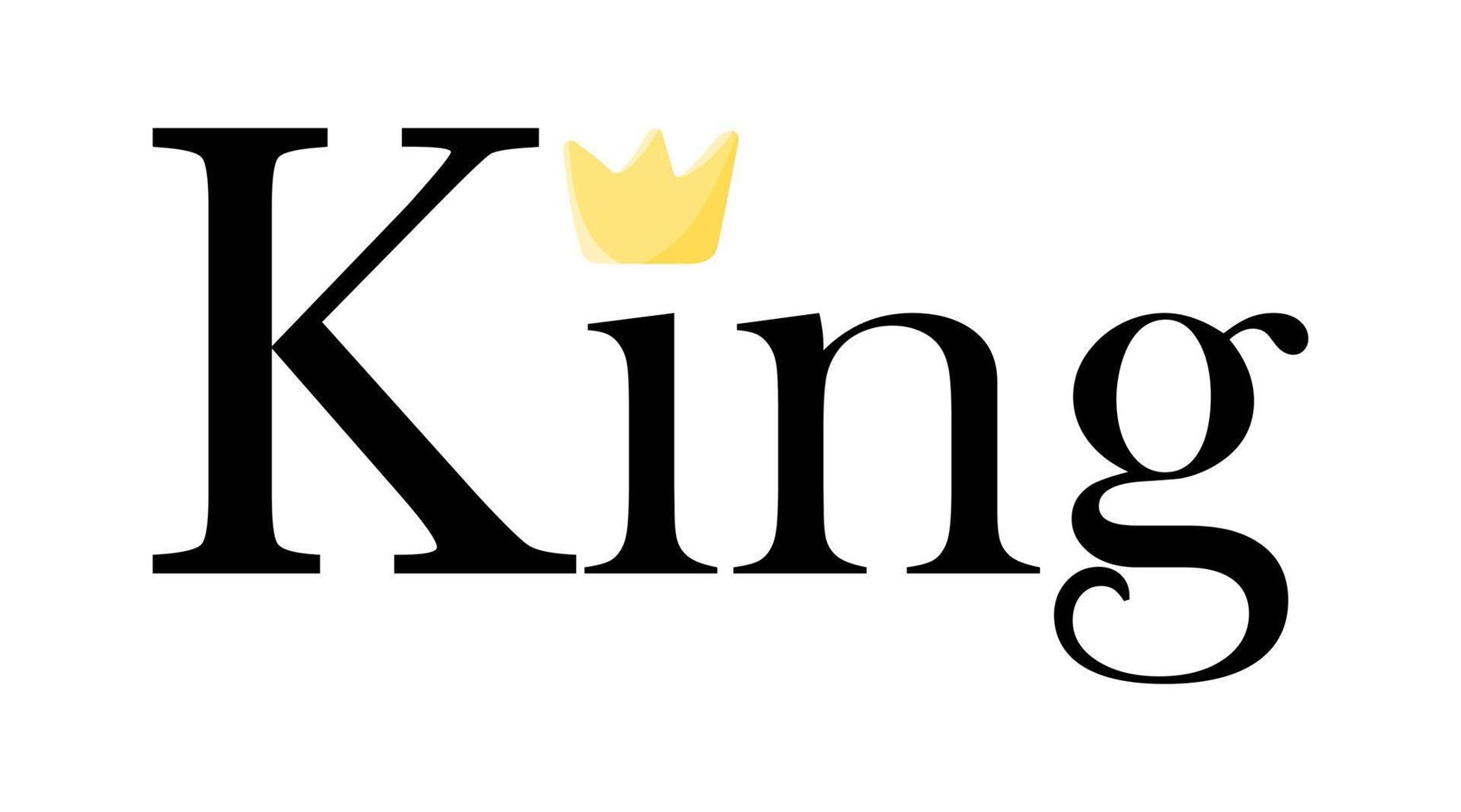 Tarjeta de letras de palabra rey aislada sobre fondo blanco. plantilla de impresión de sublimación de camiseta. vector