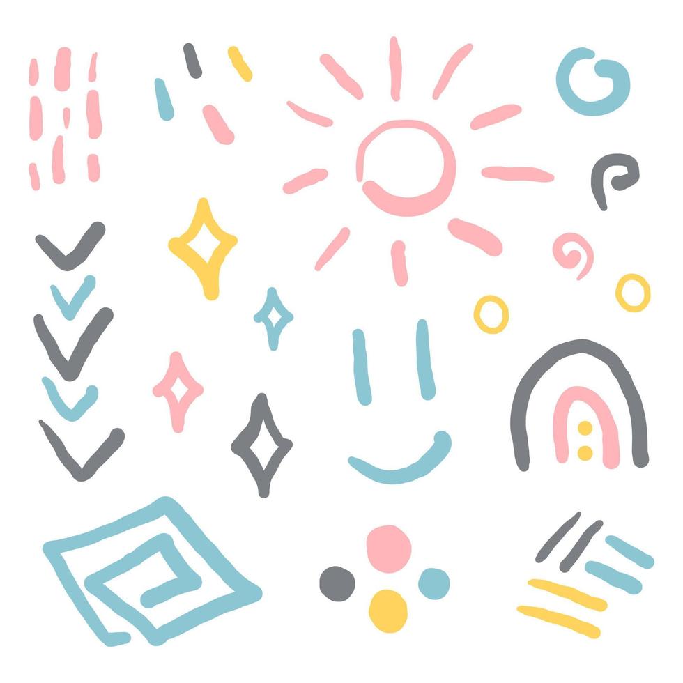 Doodle hand drawn shapes. Abstract symbols icon set isolated on white background. Kids drawing. vector
