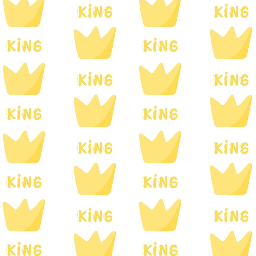 Seamless pattern with doodle royal crown shape. Simple vector nursery fabric print template. King word.