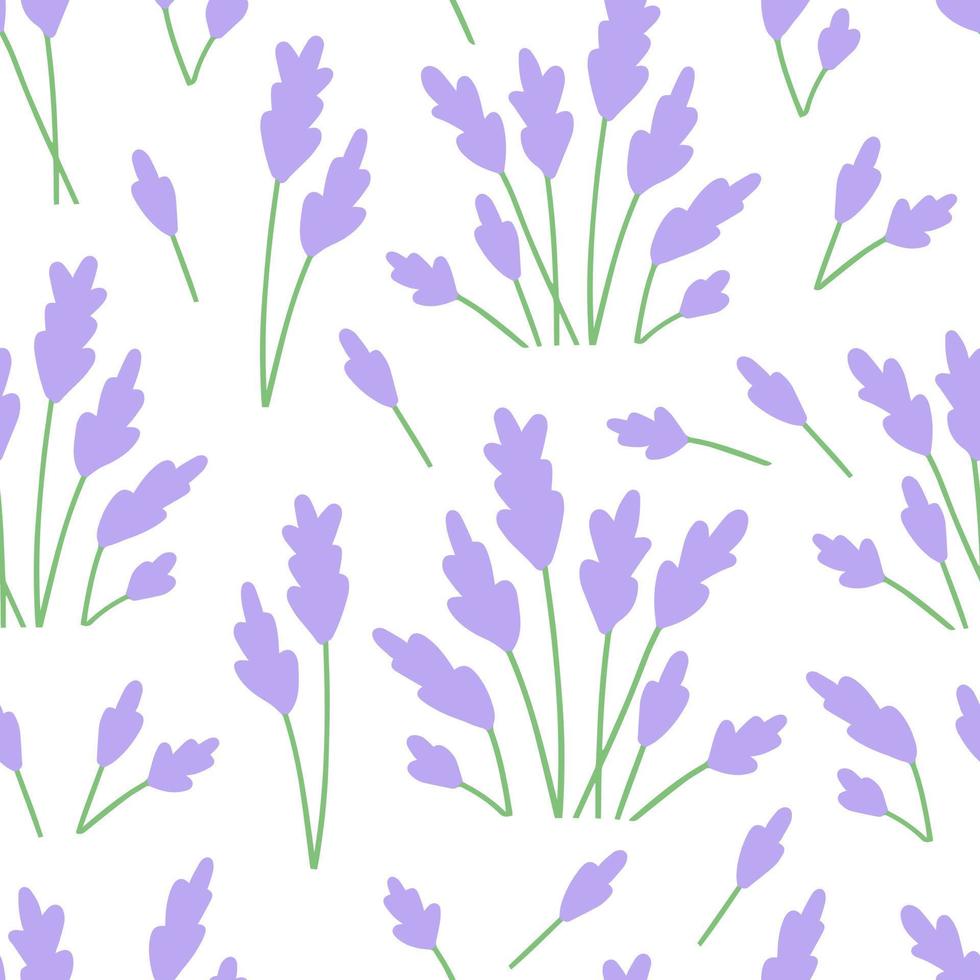 plantilla de vector de patrón transparente floral lavanda aislada sobre fondo blanco. diseño de estampado de tela de flores silvestres de garabato simple. ilustración botánica de flores florecientes.