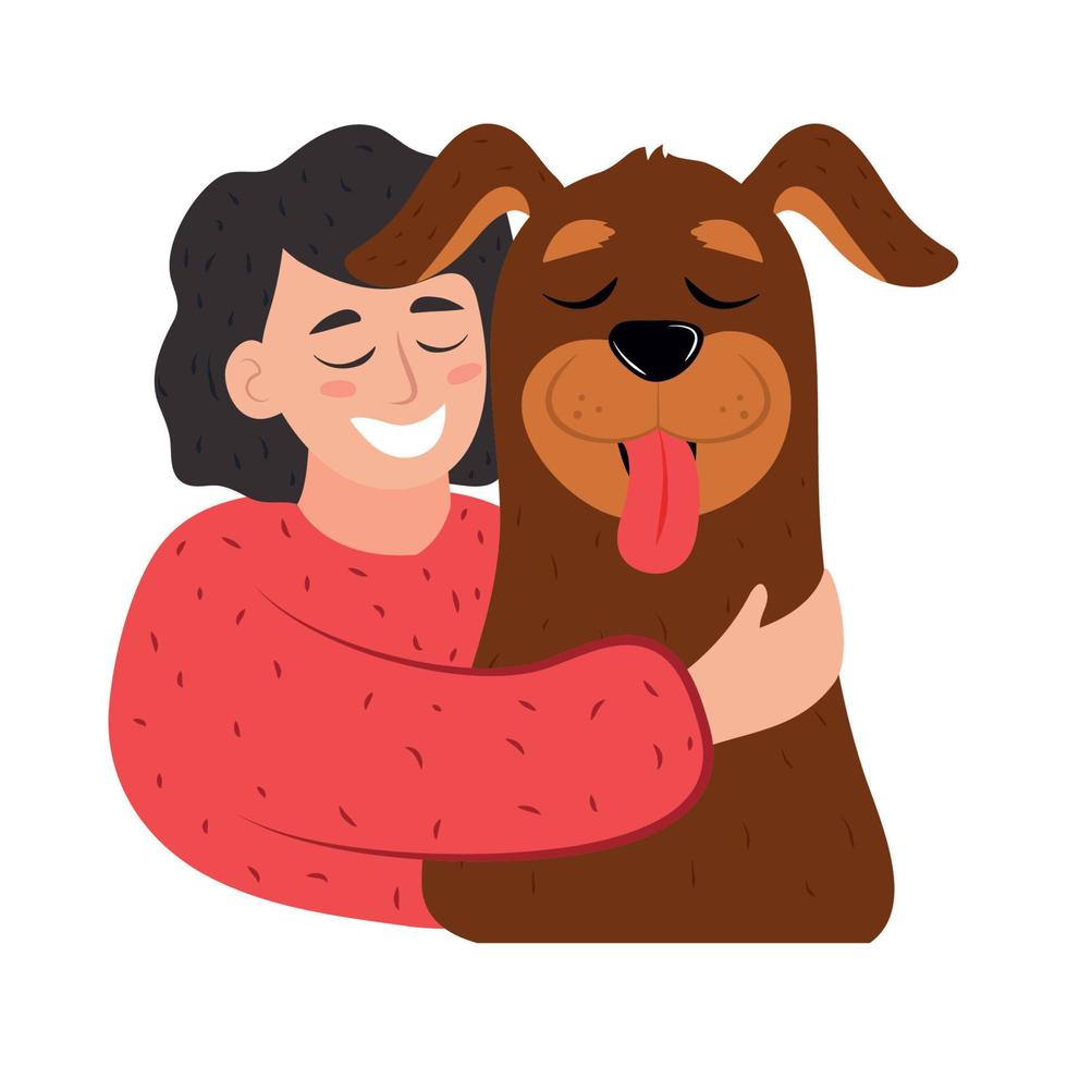 mujer con amor de perro vector