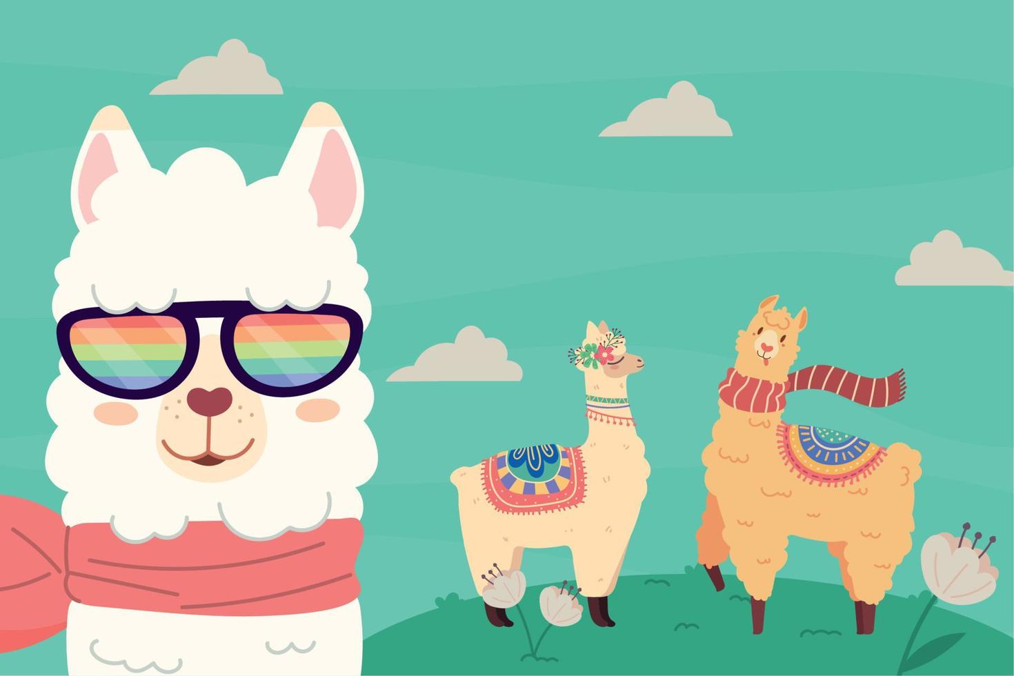 cheerful llamas in the park vector