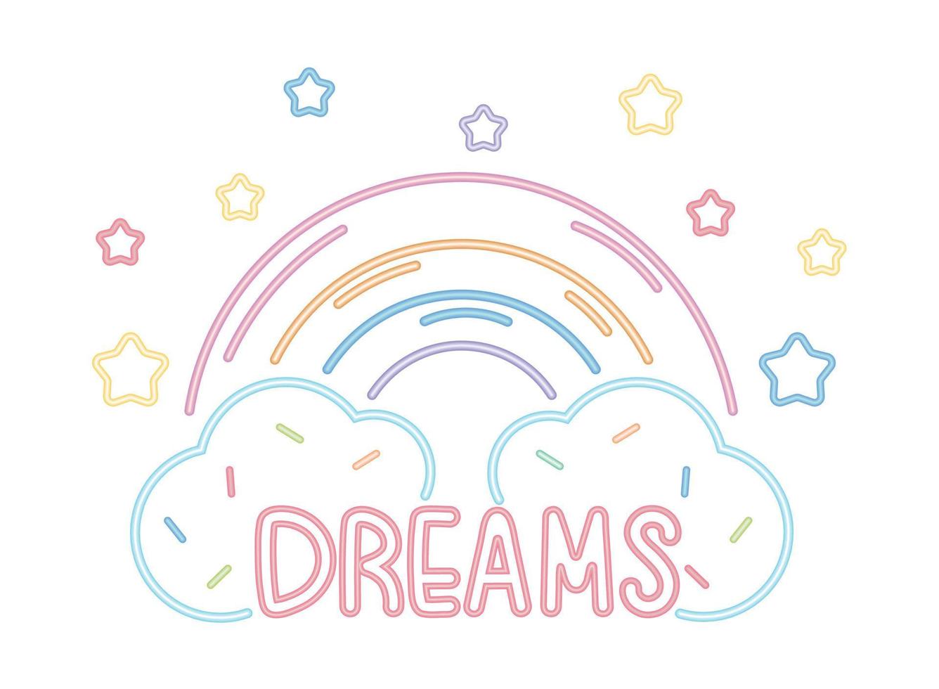 sueños arco iris nube neón vector