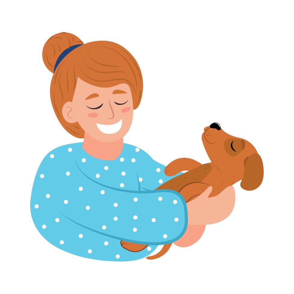 woman holding dog vector