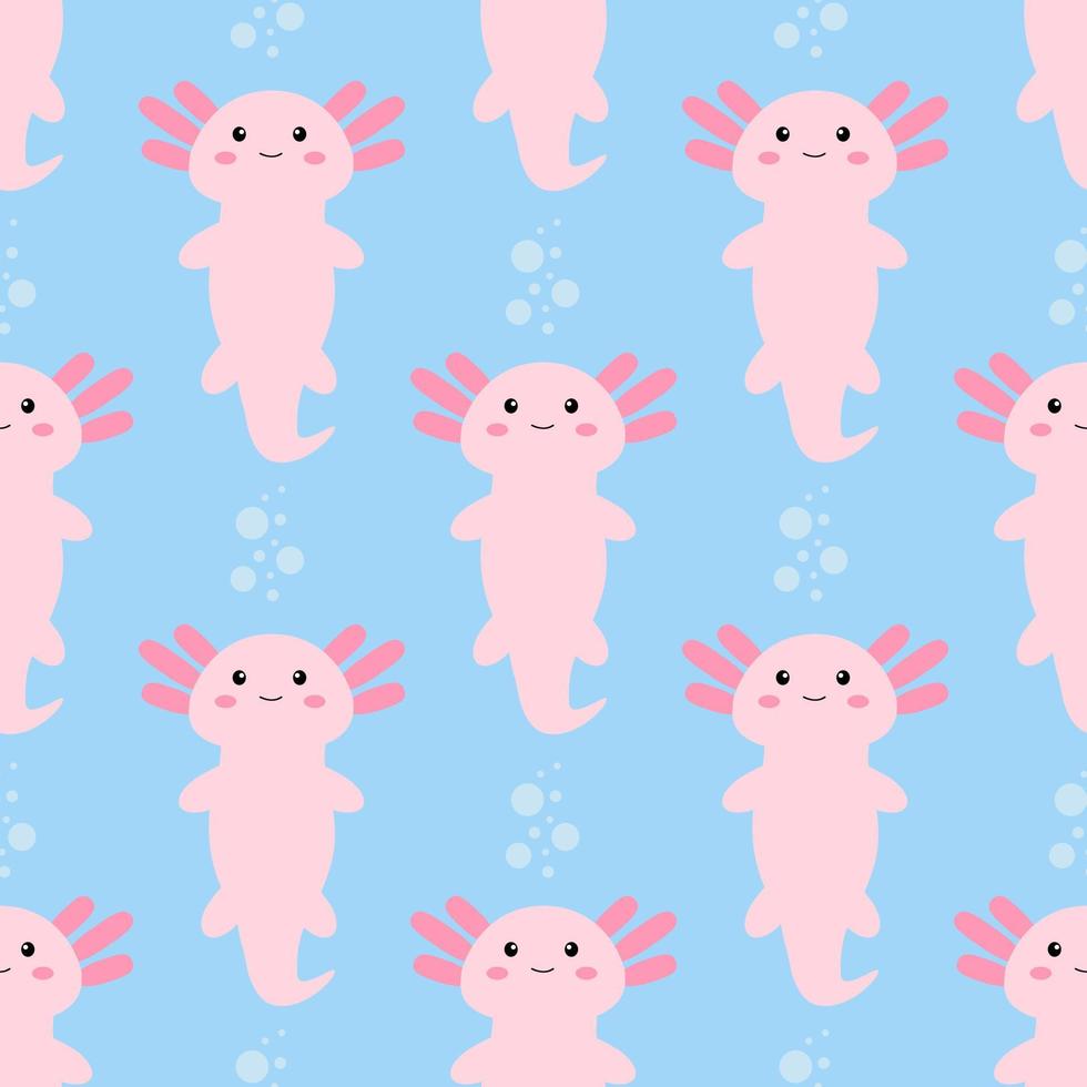 Cute cartoon axolotl. Seamless pattern. Vector. vector