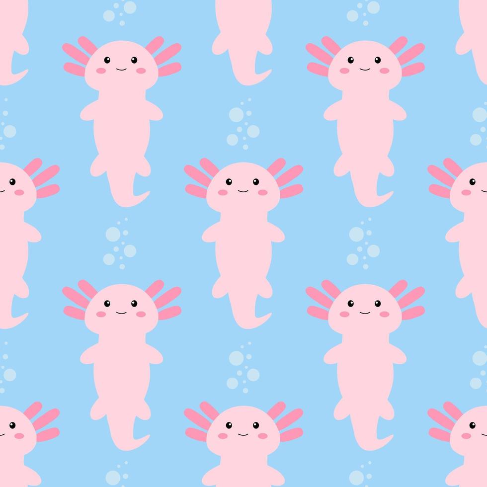 Cute cartoon axolotl. Seamless pattern. Vector. vector