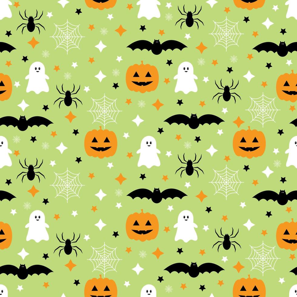 patrón impecable con calabazas, murciélagos, arañas, fantasmas. fondo de halloween ilustración vectorial vector