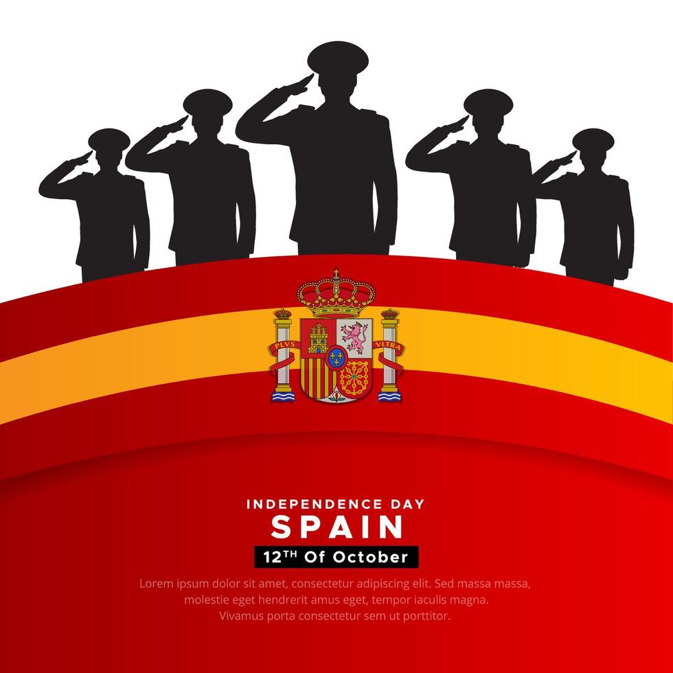 maravilloso diseño del día de la independencia de españa con silueta de soldado y bandera ondulada vector