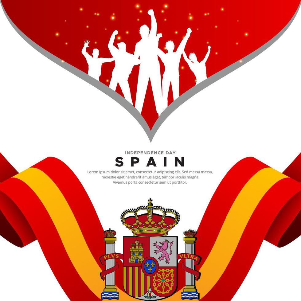 Wonderful Spain Independence Day design with soldier silhouette and wavy flag vector