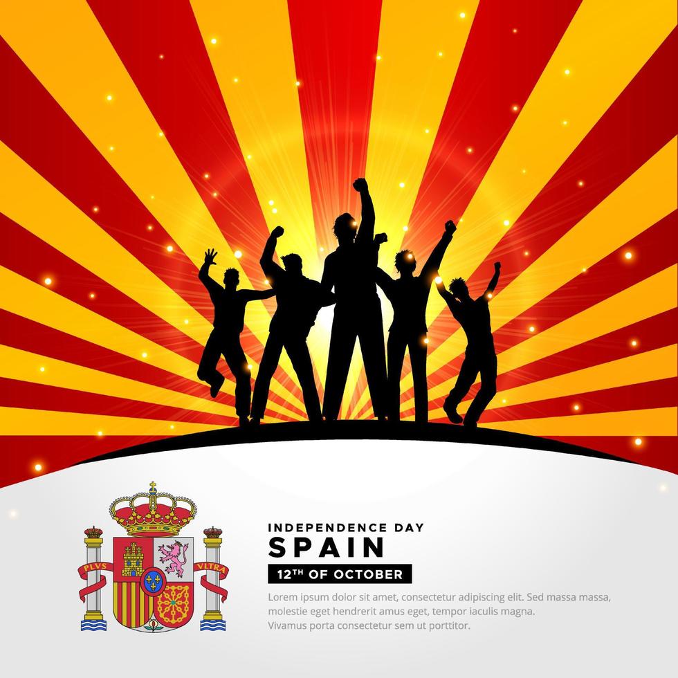Wonderful Spain Independence Day design with soldier silhouette and wavy flag vector