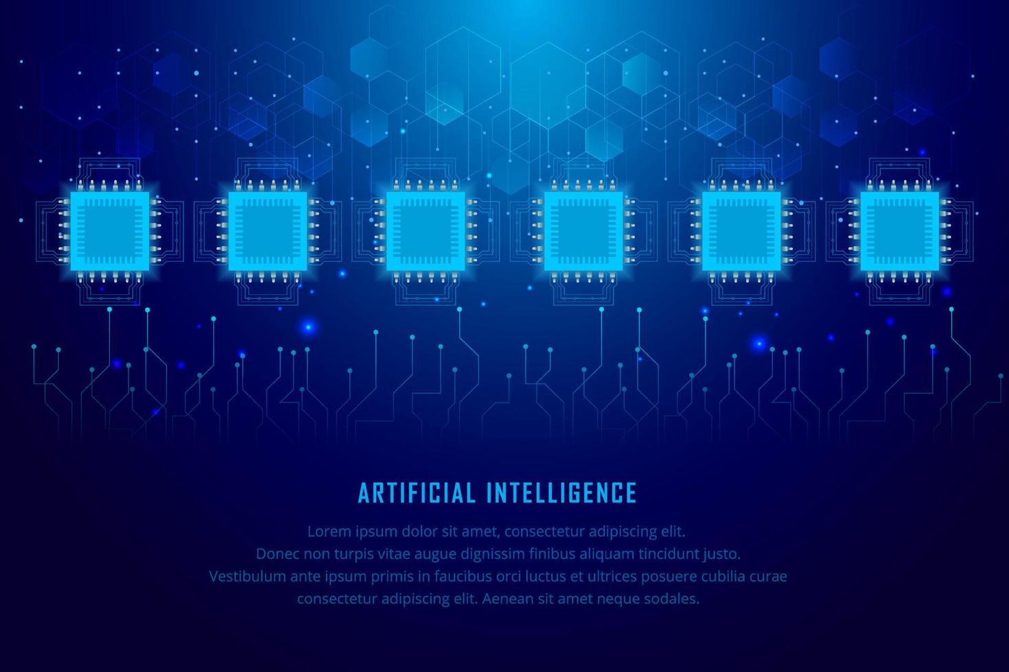 Futuristic Artificial intelligence background. Technology Science Day background with chipset, hand and geometric elements vector. vector