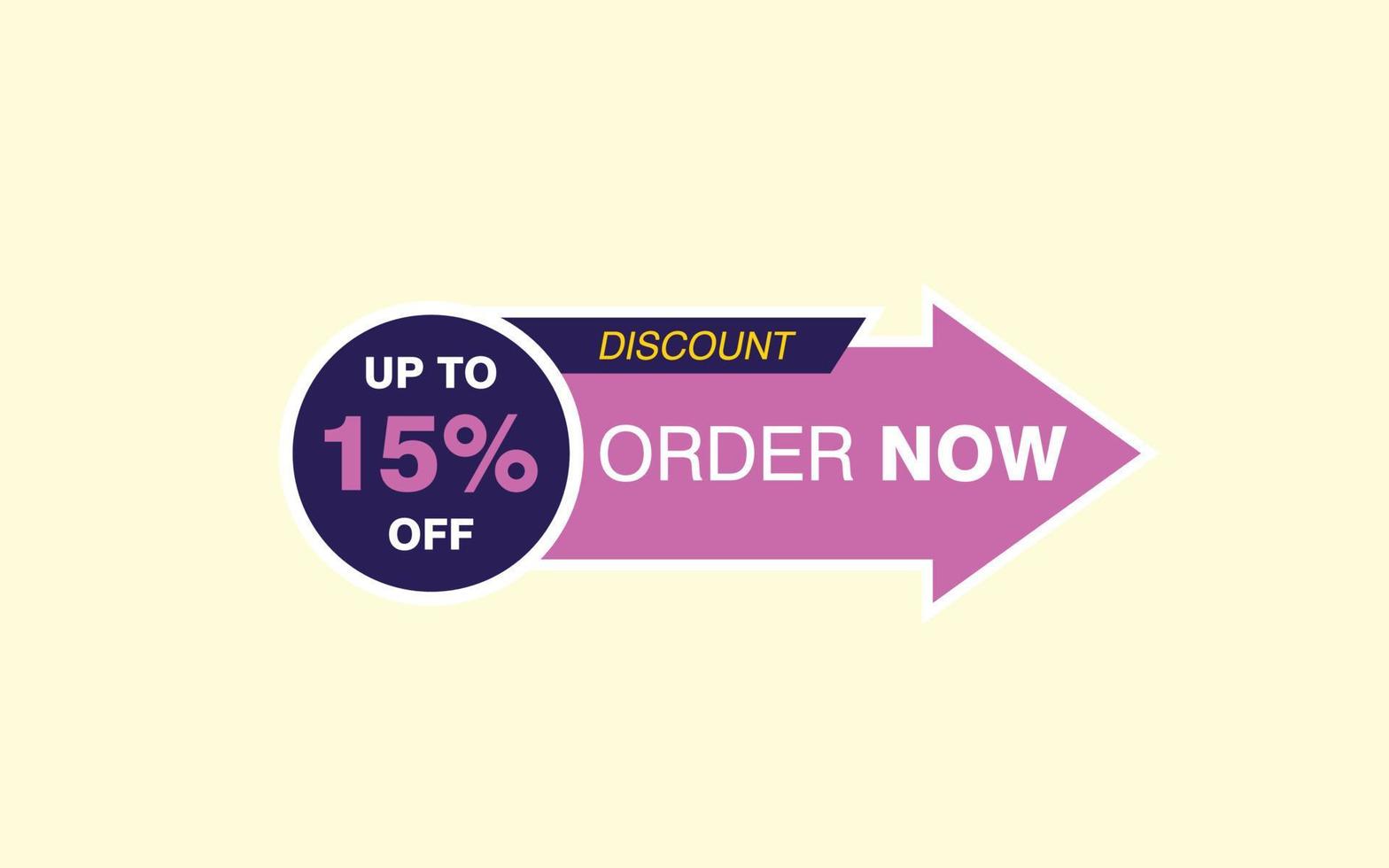 15 Percent discount offer, clearance, promotion banner layout with sticker badge. vector