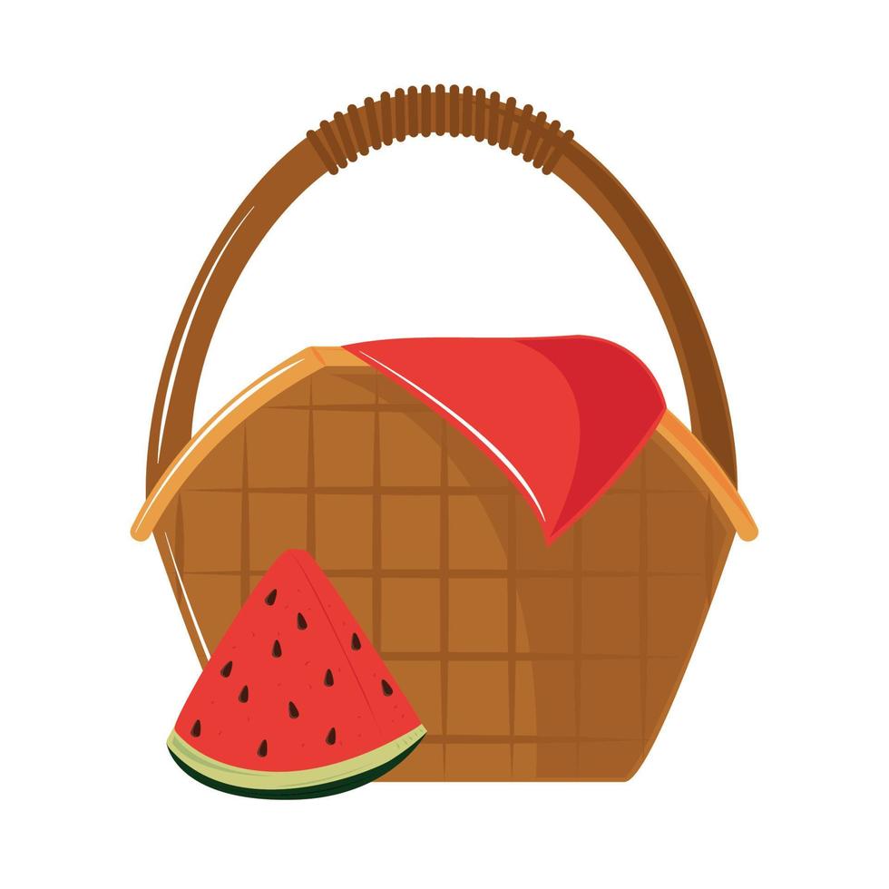 picnic basket and watermelon vector