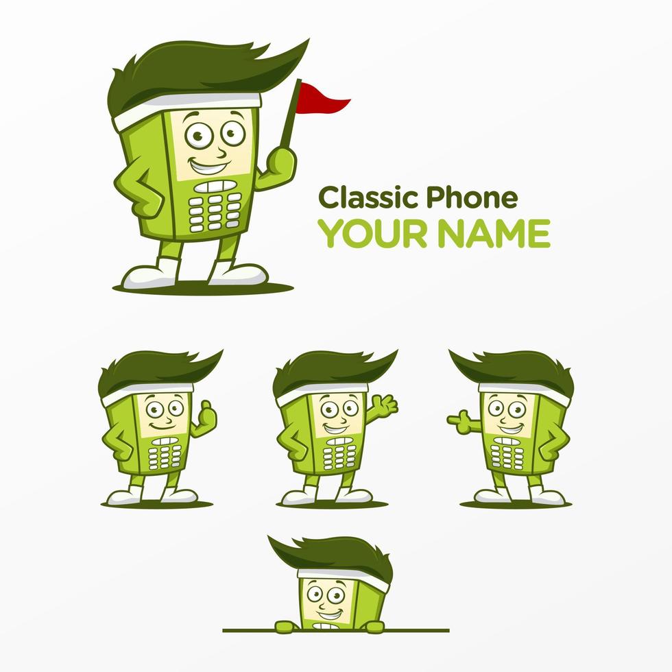 Mascot character concept design classic phone. cell phone. vector