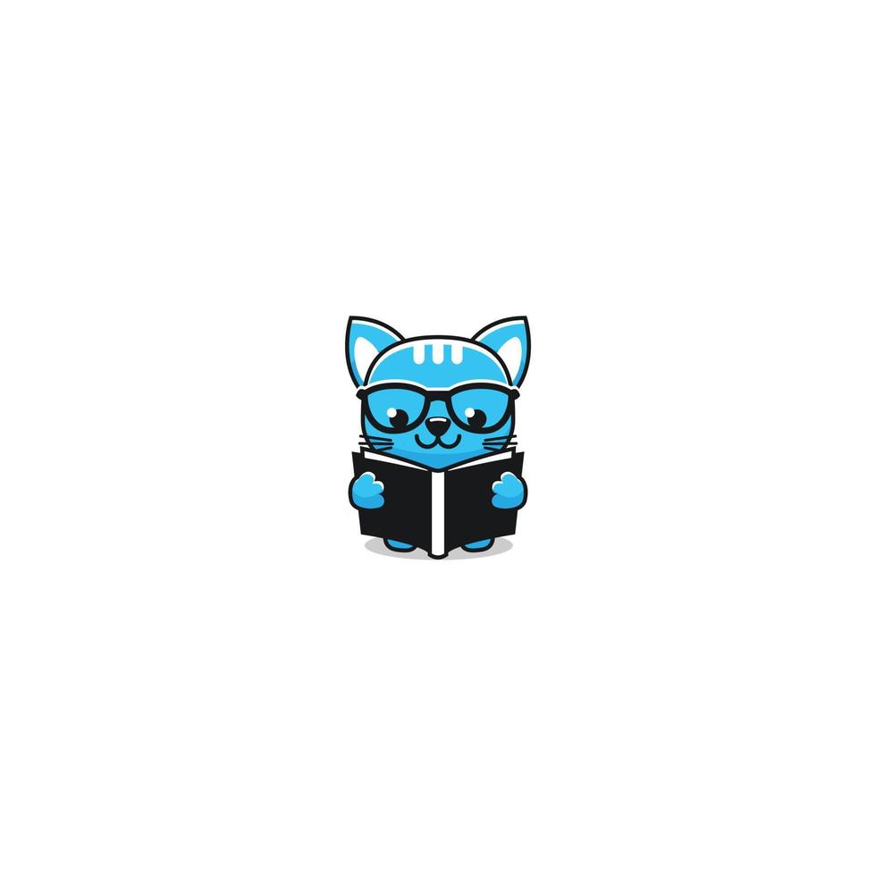 Cute cat reading book. blue cat simple design vector