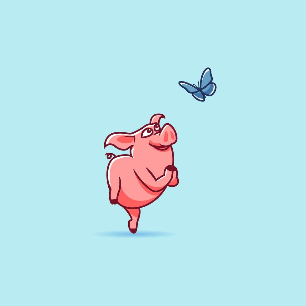 Cute pig looking butterfly vector illustration
