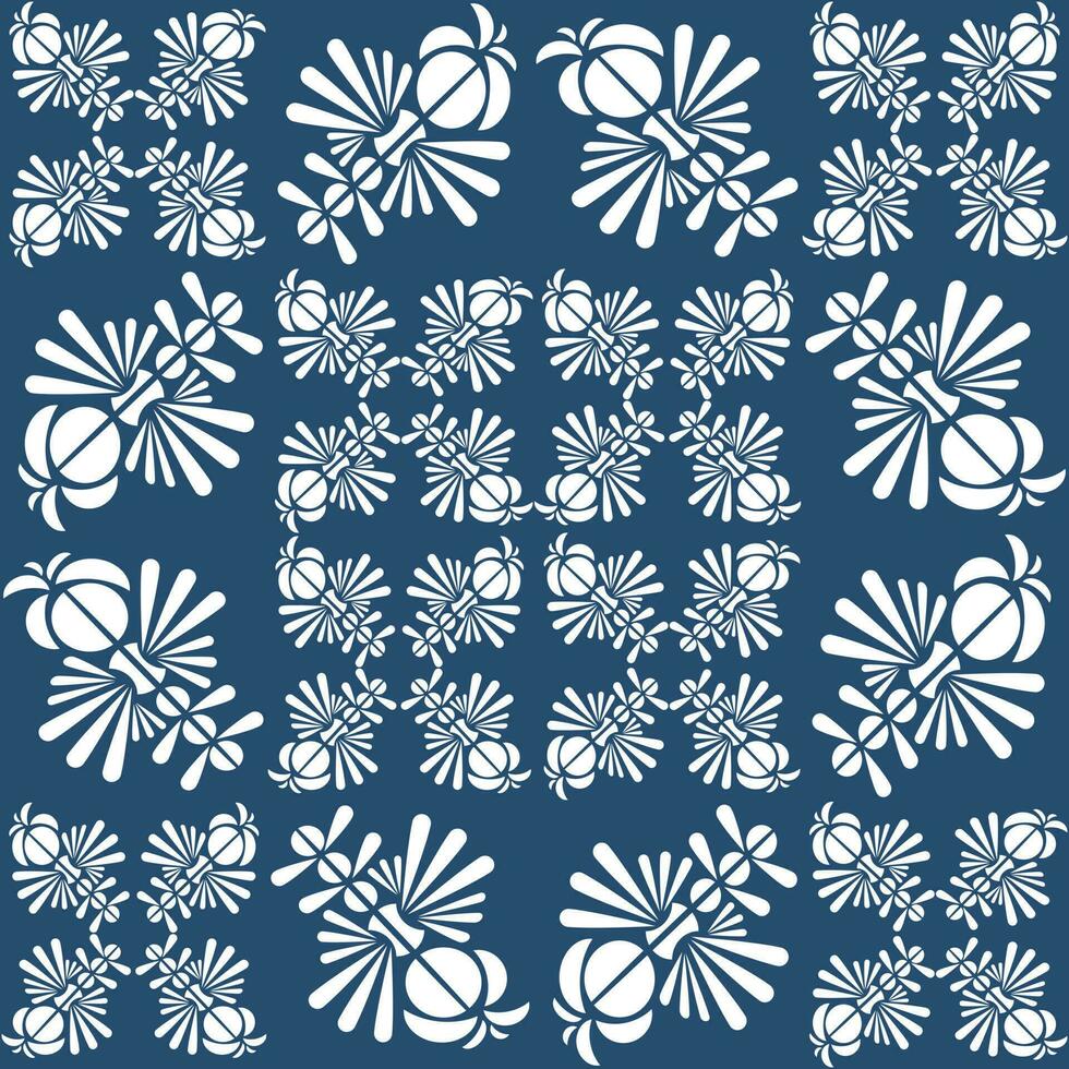 Symmetry pattern, white shape on blue background, shape look like insect or flower. vector