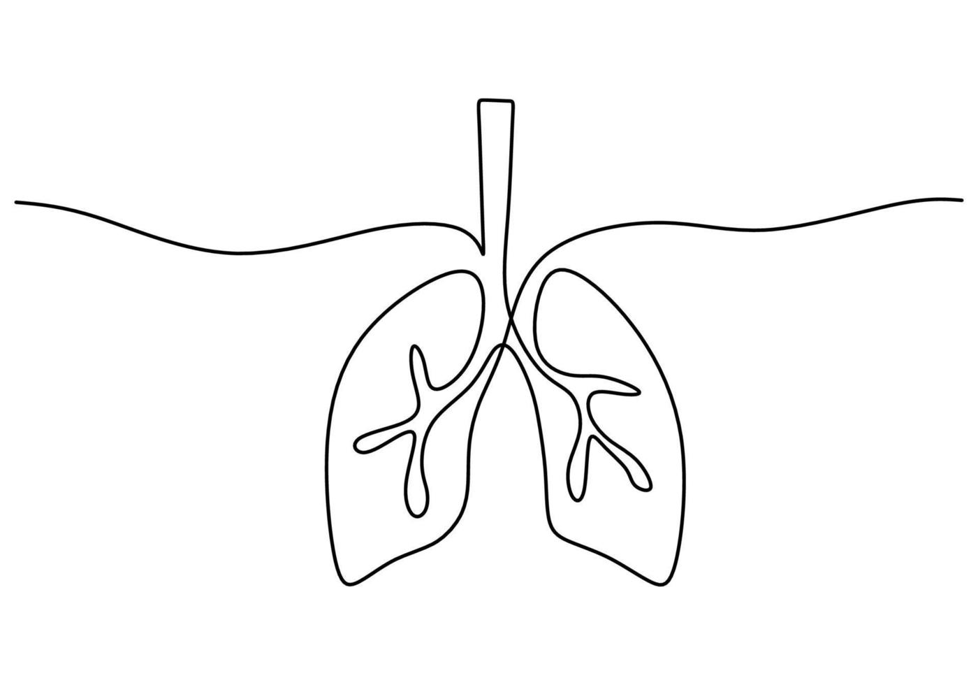 One continuous single line hand drawing of lungs on white background. vector