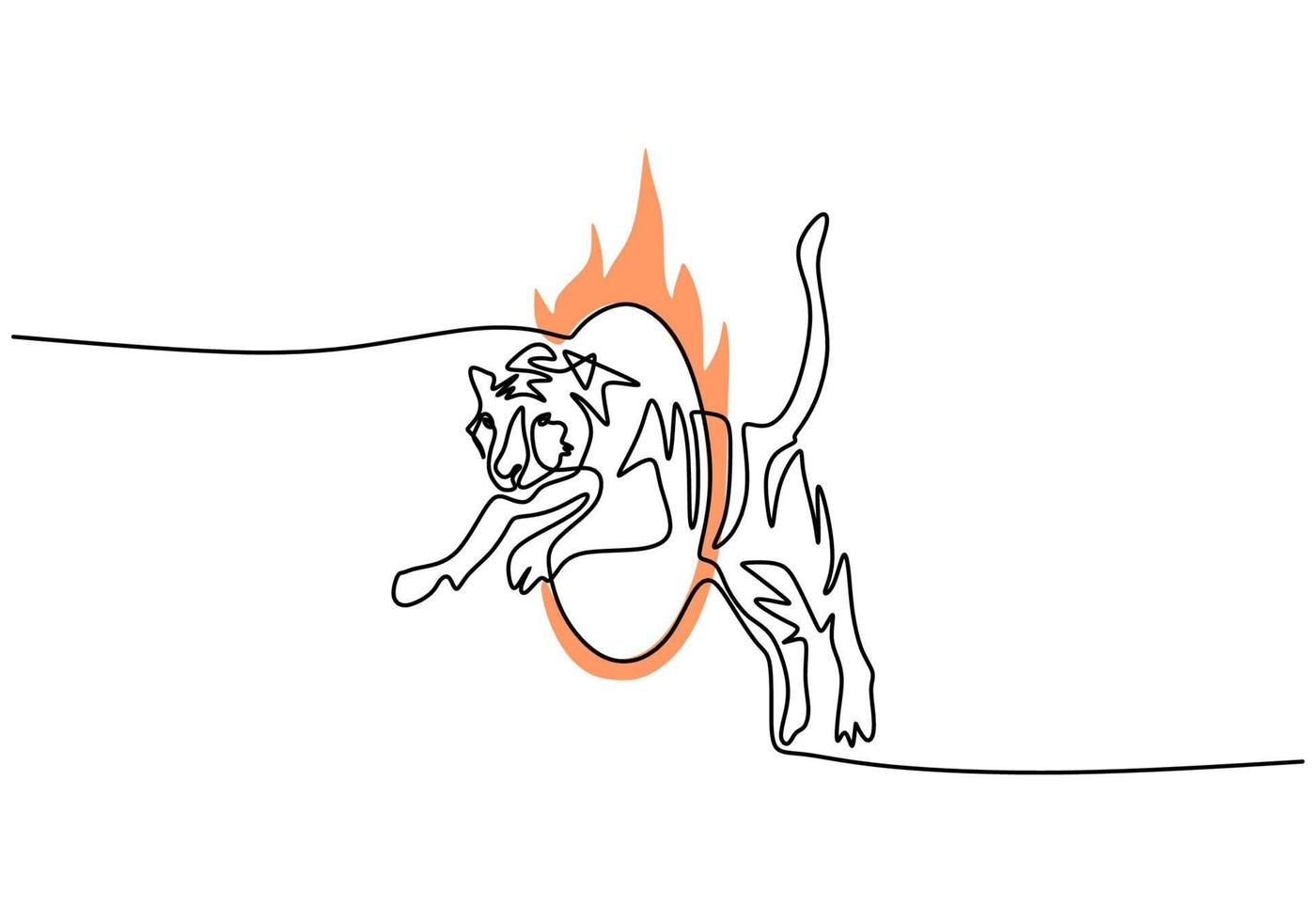 One continuous single line international tiger day with jumping tiger vector