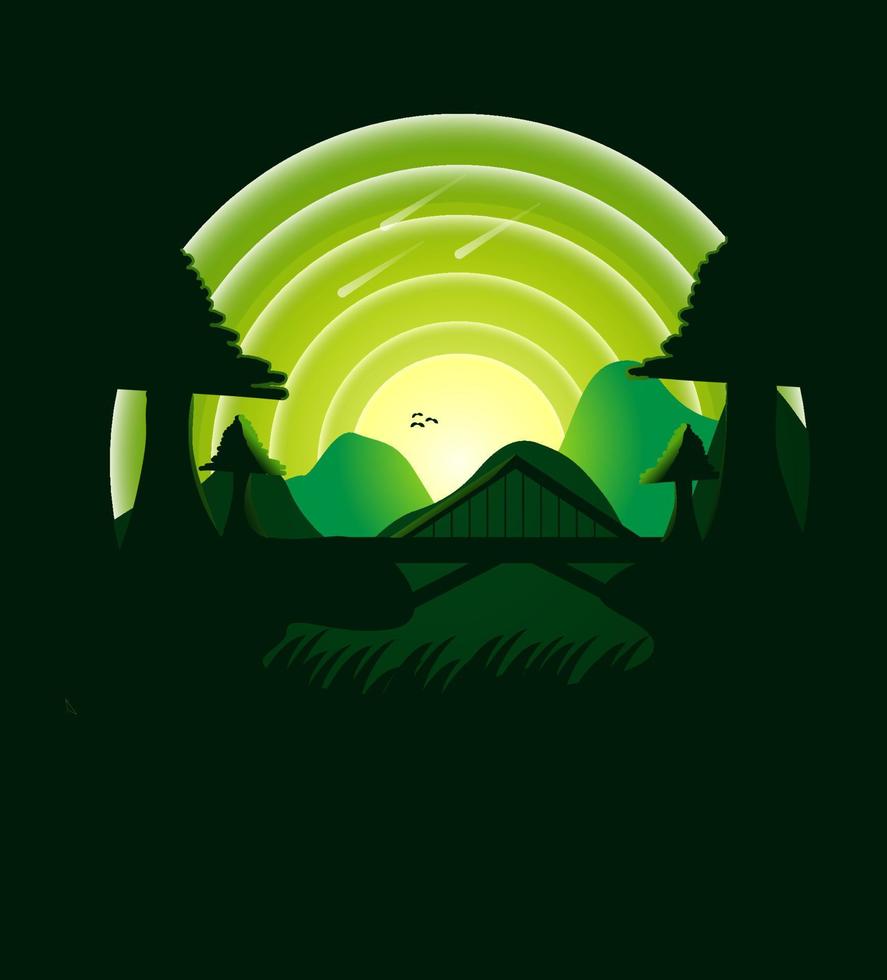 Beautiful mountain in a circle flat illustration vector design background