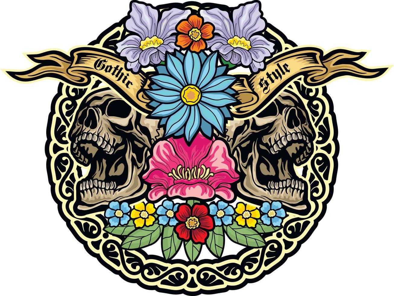 Signo gótico con calavera, camisetas de diseño vintage grunge vector