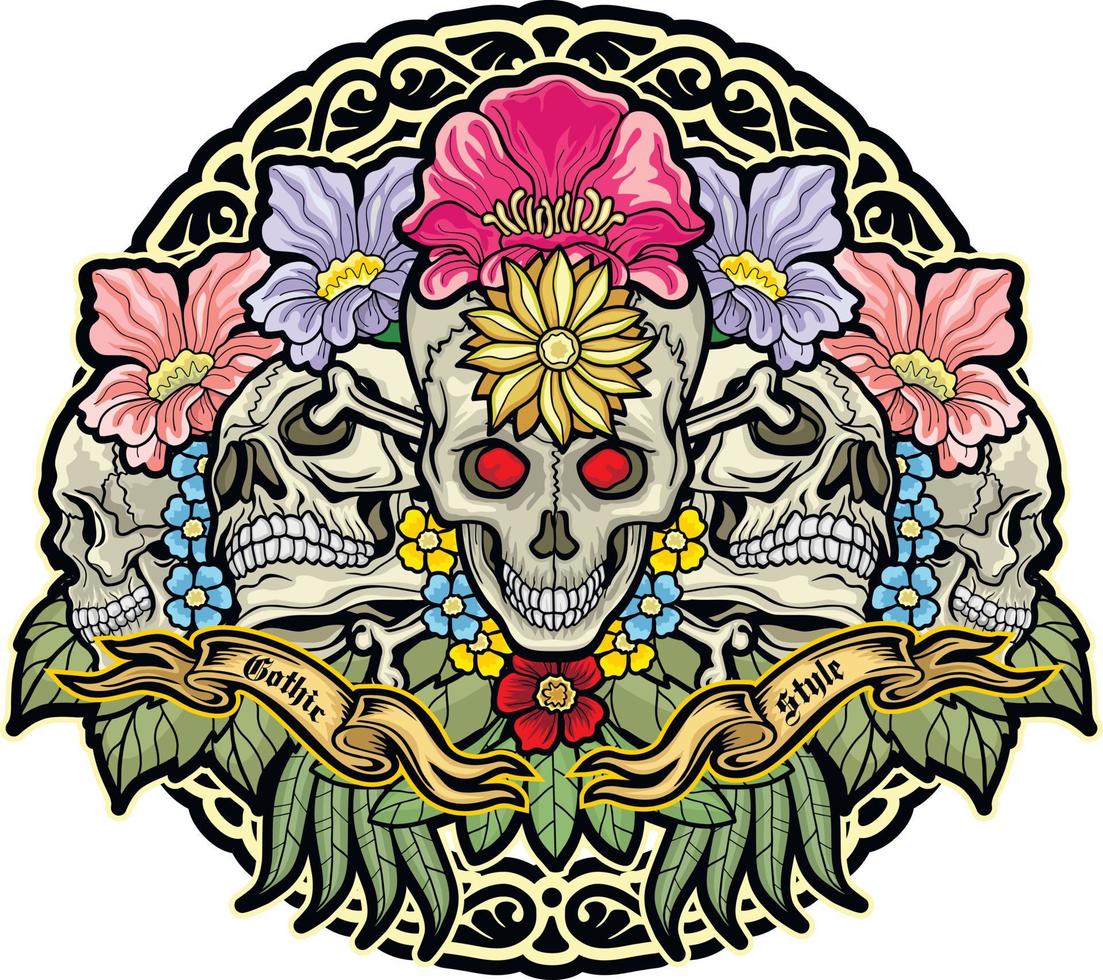 Gothic sign with skull, grunge vintage design t shirts vector