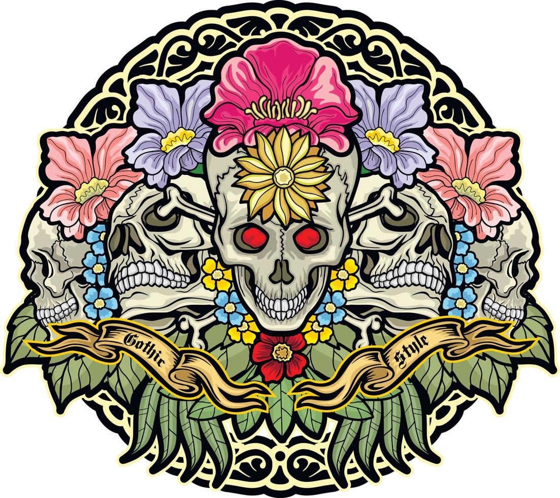 Signo gótico con calavera, camisetas de diseño vintage grunge vector