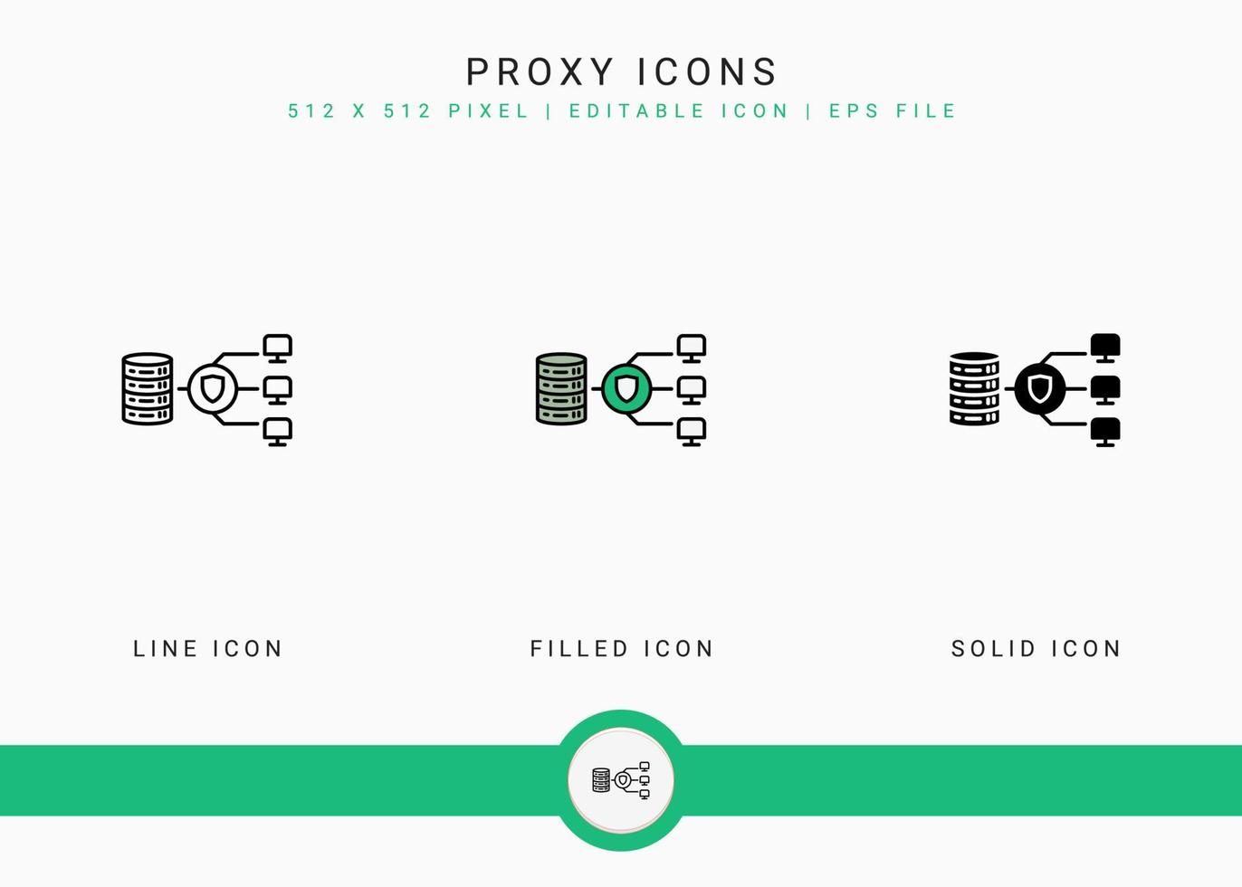 los iconos de proxy establecen una ilustración vectorial con un estilo de línea de icono sólido. concepto de servidor de Internet. icono de trazo editable en un fondo aislado para diseño web, interfaz de usuario y aplicación móvil vector