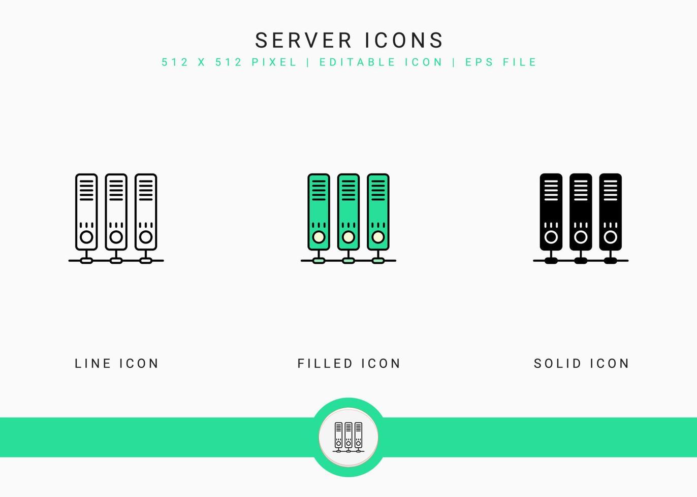 Server icons set vector illustration with solid icon line style. Web cloud data concept. Editable stroke icon on isolated background for web design, user interface, and mobile application