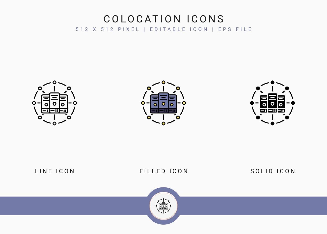 los iconos de colocación establecen una ilustración vectorial con un estilo de línea de icono sólido. concepto de servidor de sistema de datos. icono de trazo editable en un fondo aislado para diseño web, interfaz de usuario y aplicación móvil vector