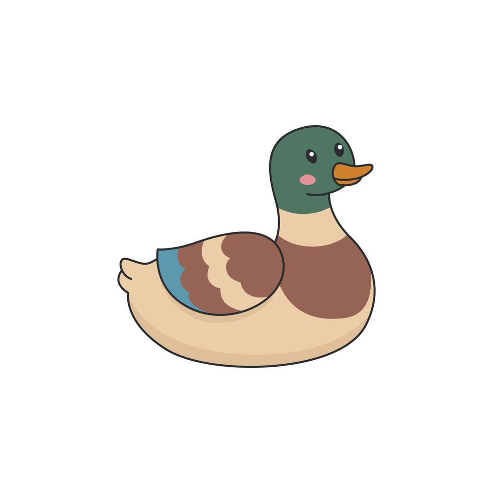 Cartoon duck, vector illustration on white isolated background