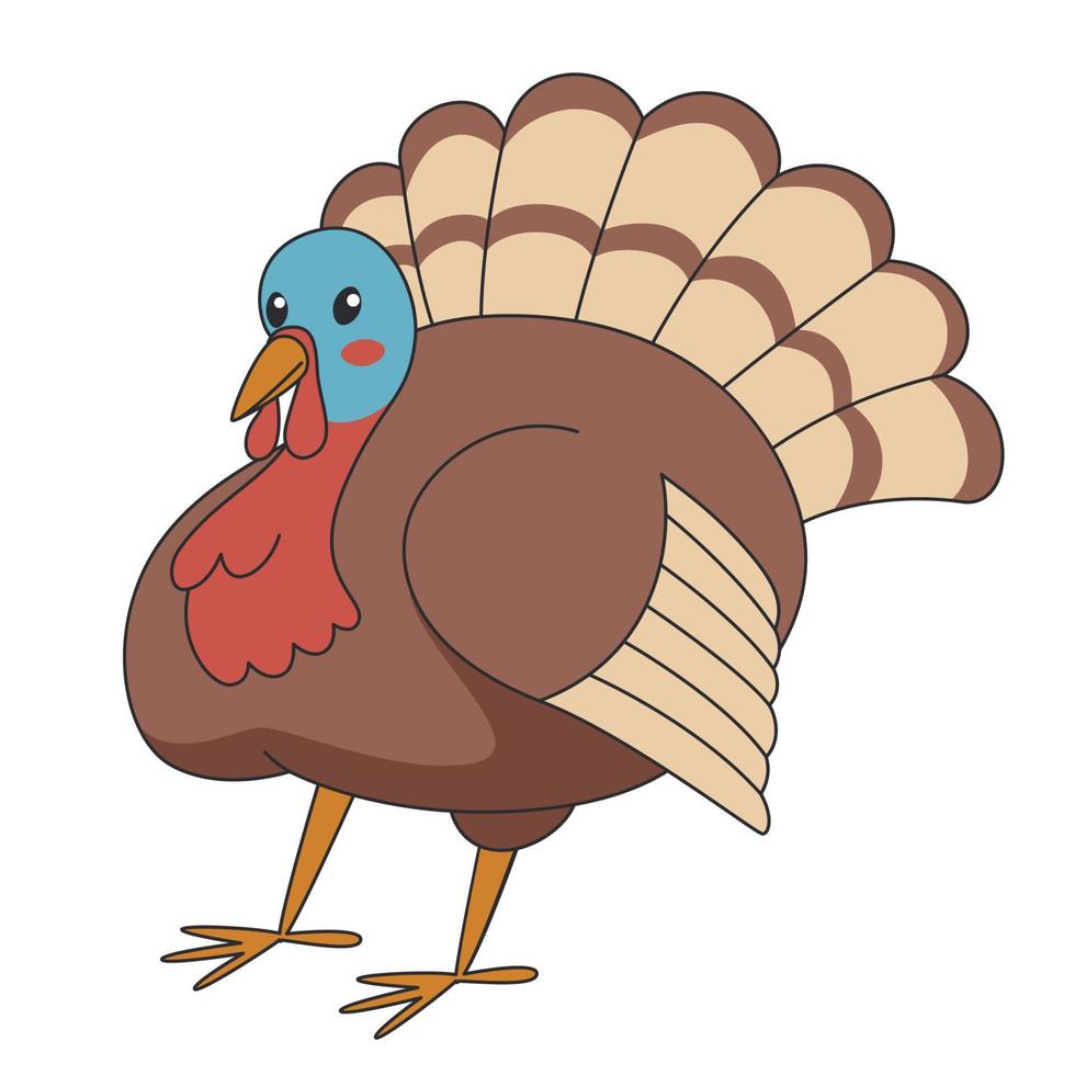 Cartoon cute turkey on white background vector