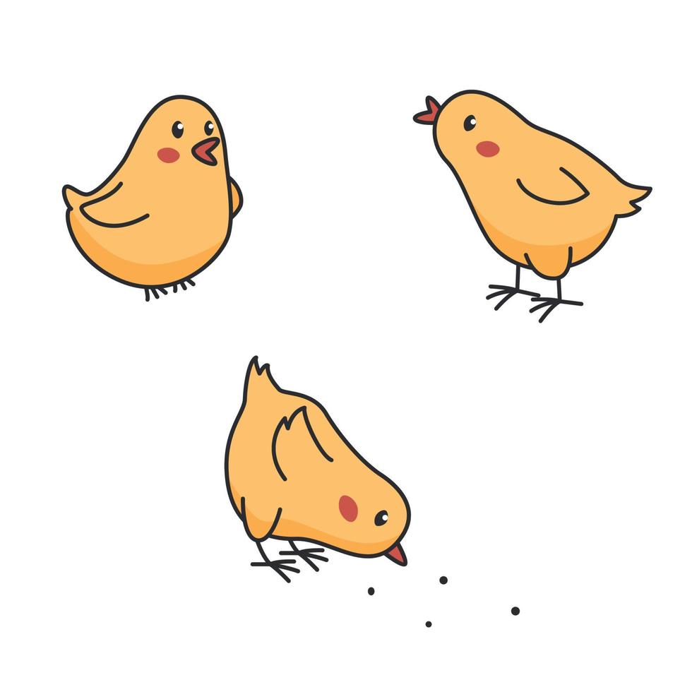 Cheerful little cute chickens and roosters activities. Funny domestic animals vector
