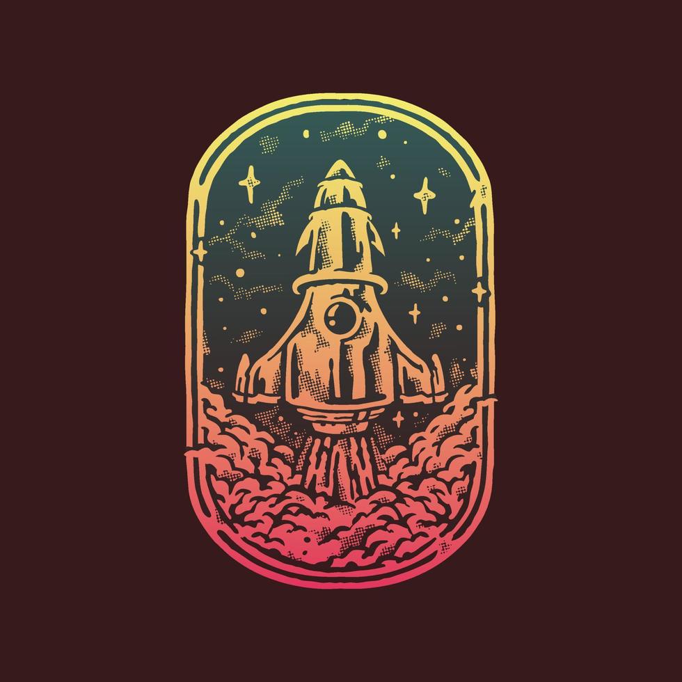 Colorful vintage space rocket illustration vector