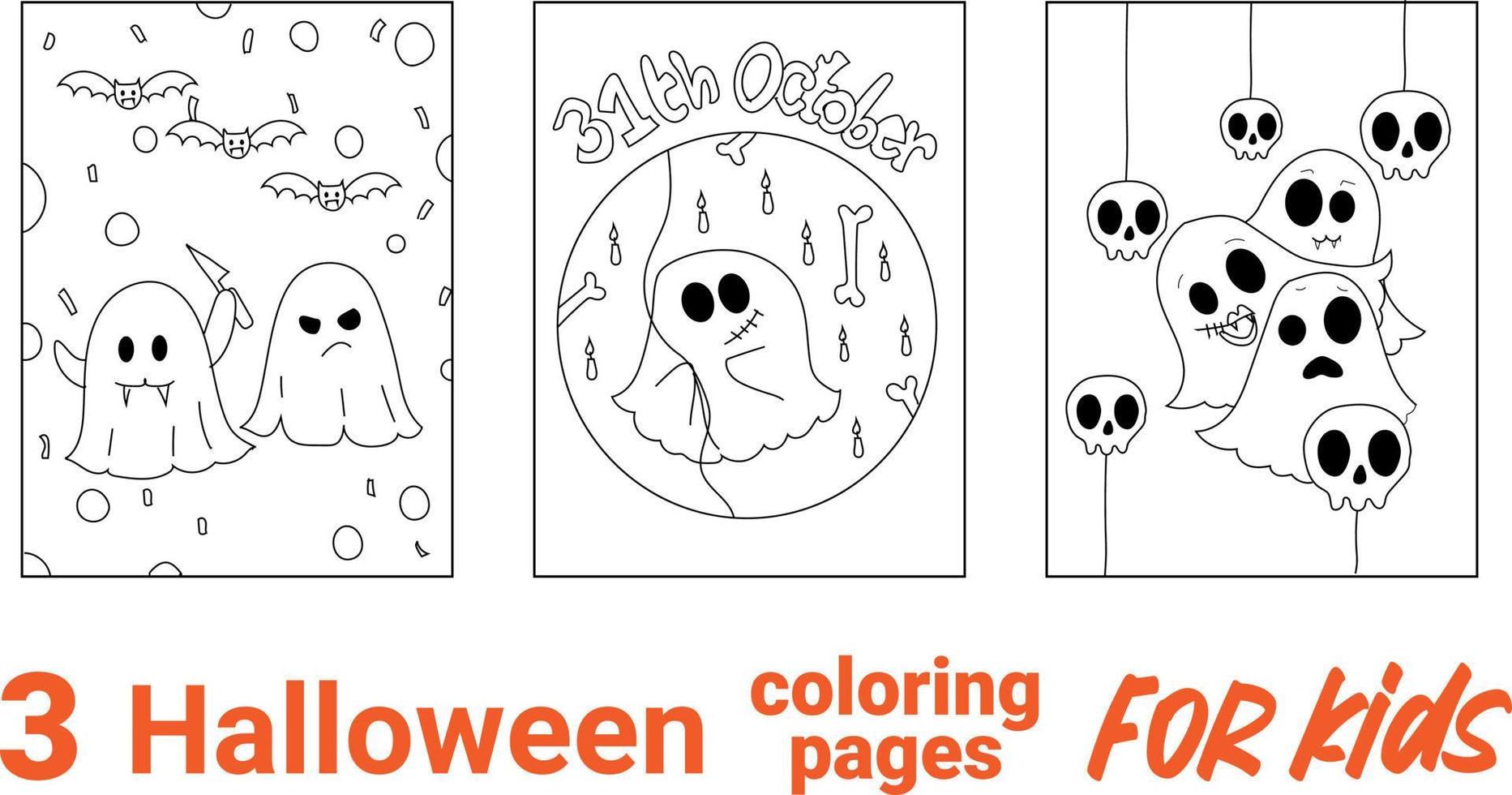 página para colorear ilustración vectorial en blanco y negro con calabaza feliz en sombrero de bruja. Página para colorear de Halloween Spooky Cottage para niños. vector