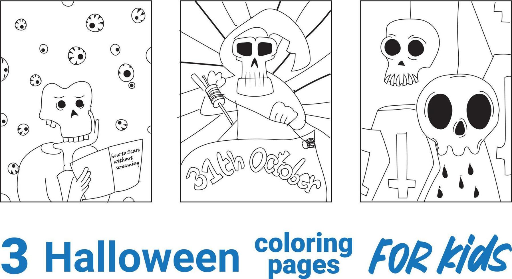 Skeleton Halloween Coloring Page for Kids. Black and White Cartoon Illustration. vector