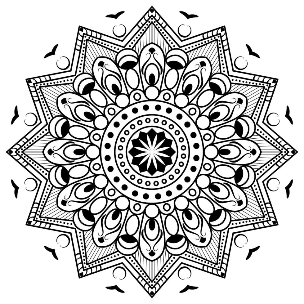 diseño de dibujo de línea de mandala, colorante de flores de mandala para adultos, mandala redondo con patrón floral. página de color en blanco y negro, adorno de círculo de mandala decorativo en estilo étnico oriental vector