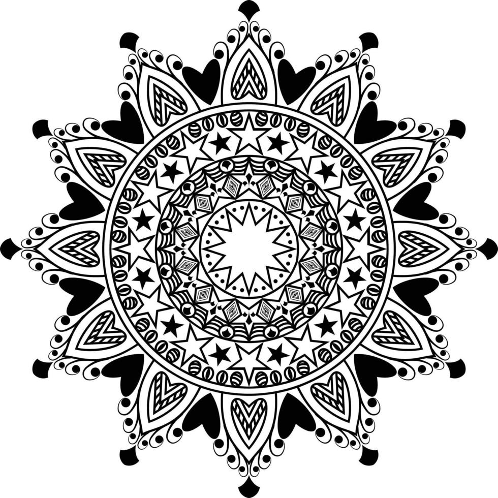 diseño vectorial de mandala, mandala de flores en vector. patrón de línea redonda. elemento monocromático vintage para páginas de color y diseño, diseño de mandala de página de color. página para colorear de adultos vector