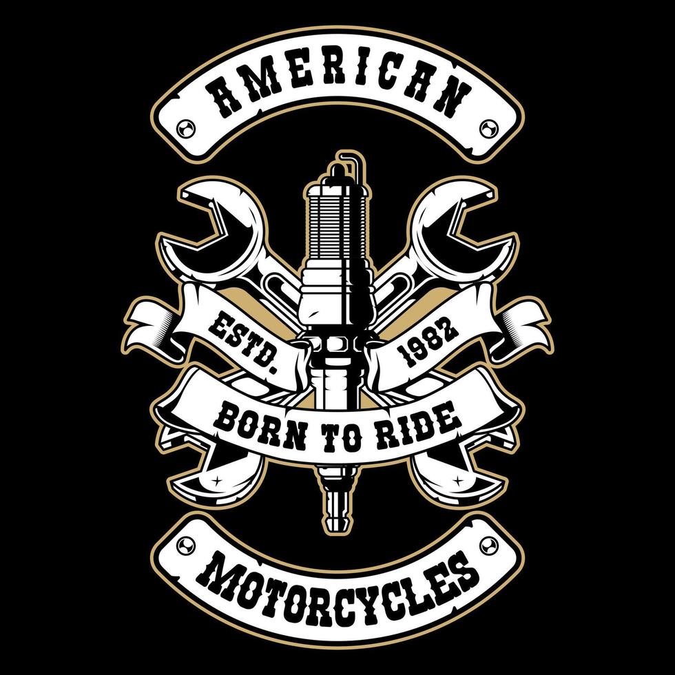 Custom motorcycle logo with crossed wrench vector