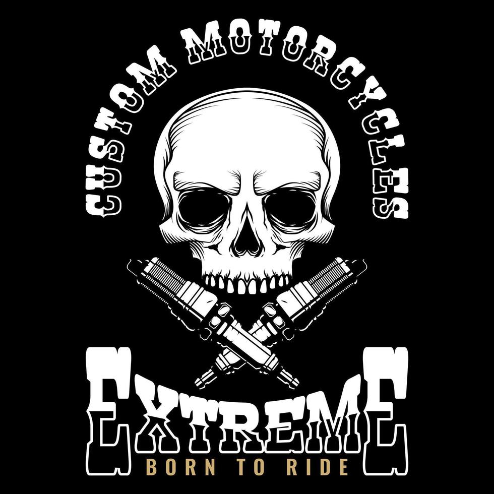 custom motorcycles badges vector illustration with skull and pc