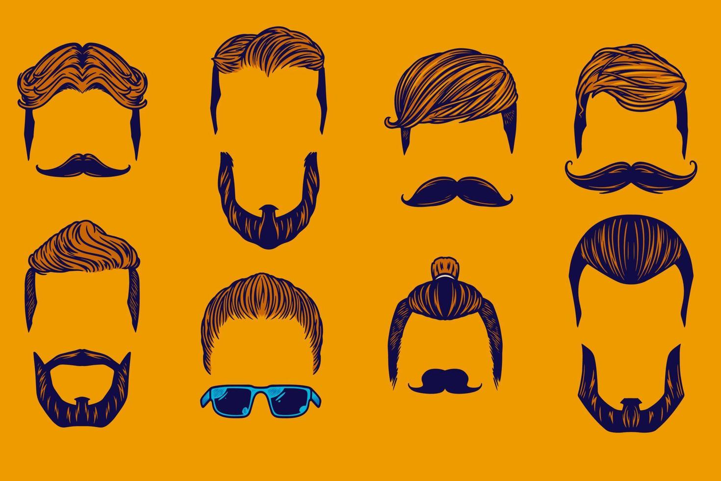 varios cabellos y bigotes vector ilustración conjunto estilo de dibujos animados