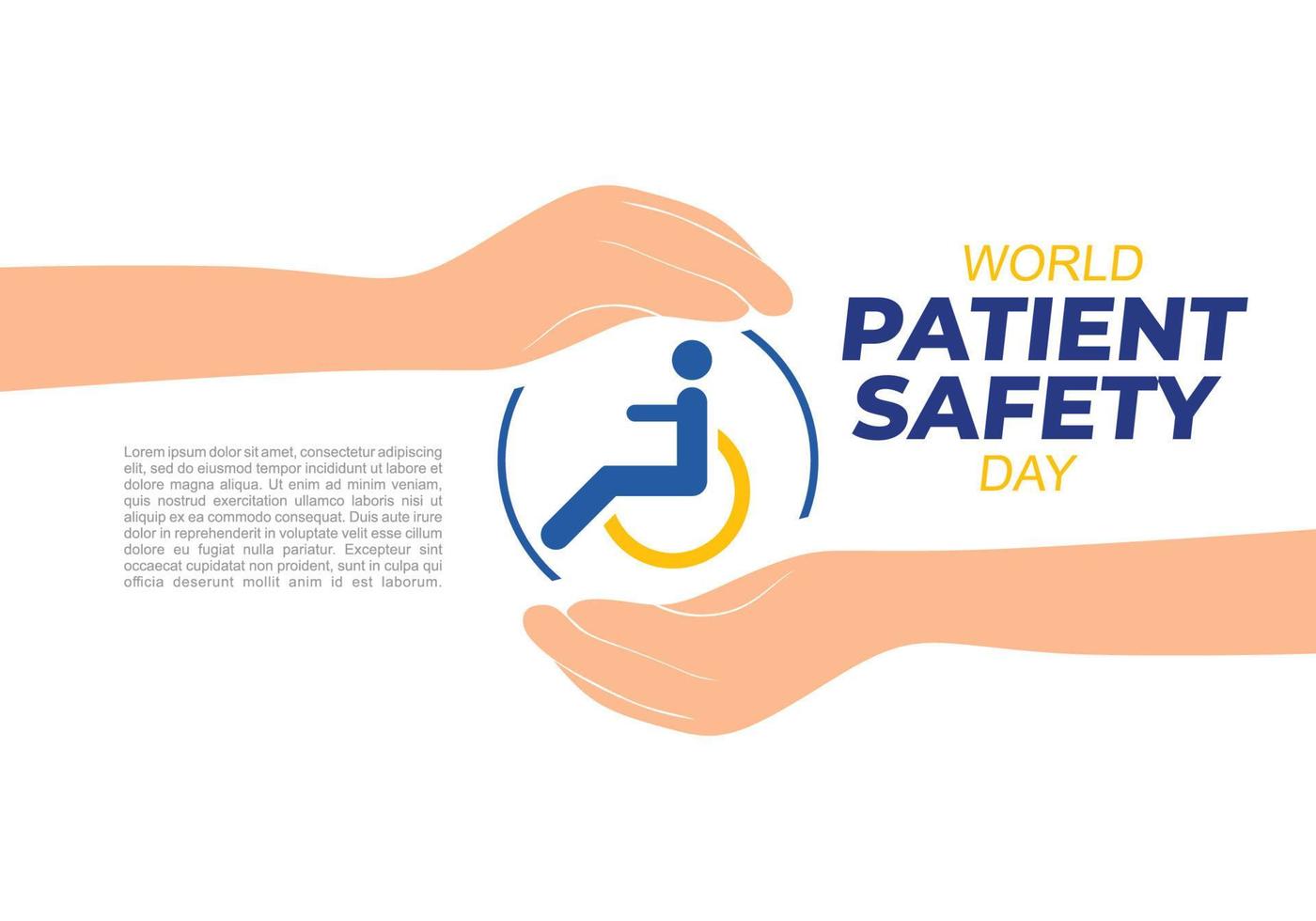 World patient safety day background with two hands and safety symbol vector