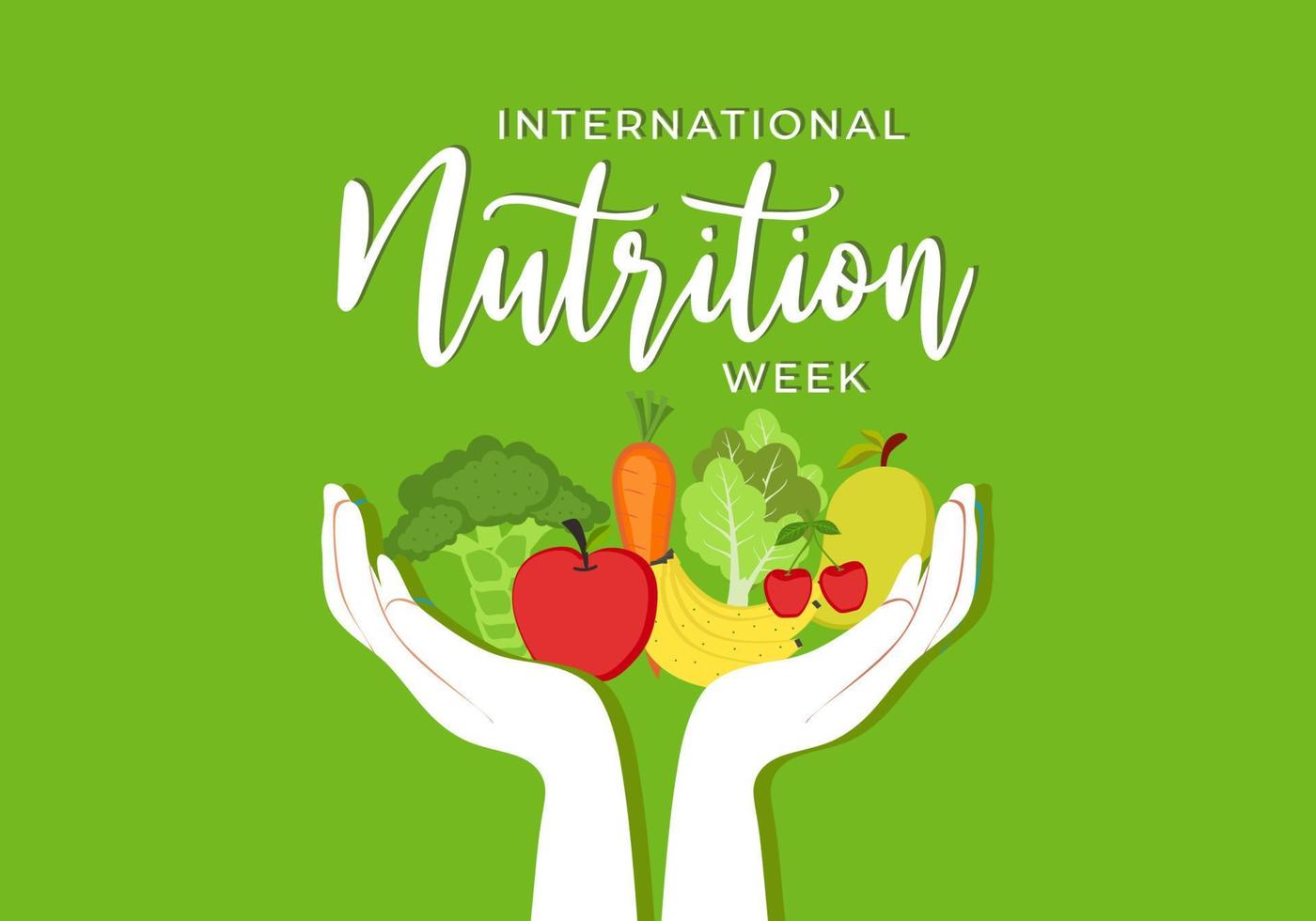 International nutrition week day with fruit on opened hand vector