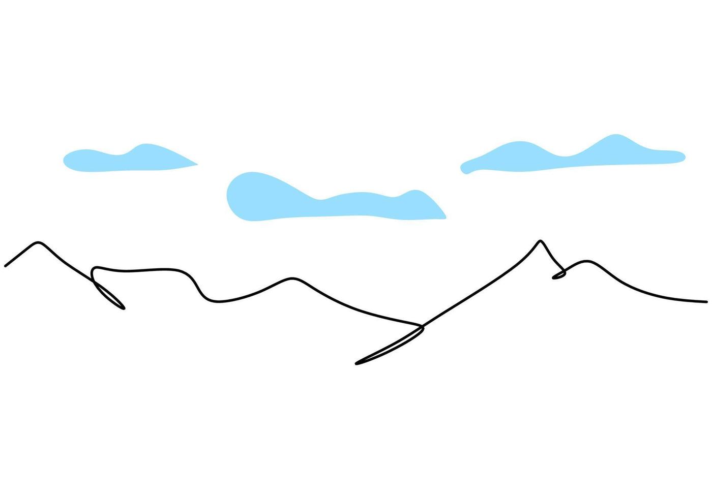 One continuous single line hand drawing of mountain view vector