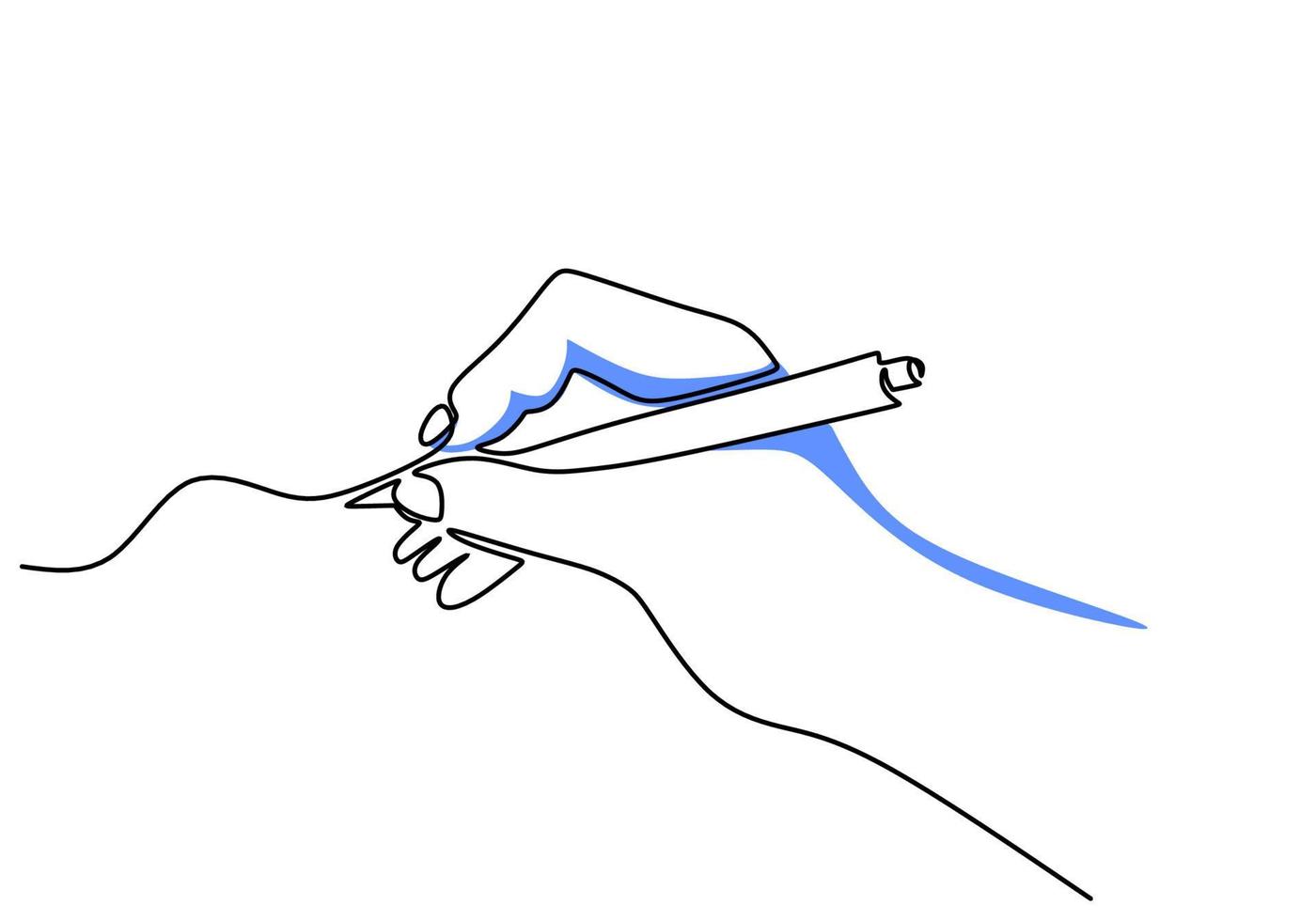 One continuous single line hand drawing of hand writing with pen vector