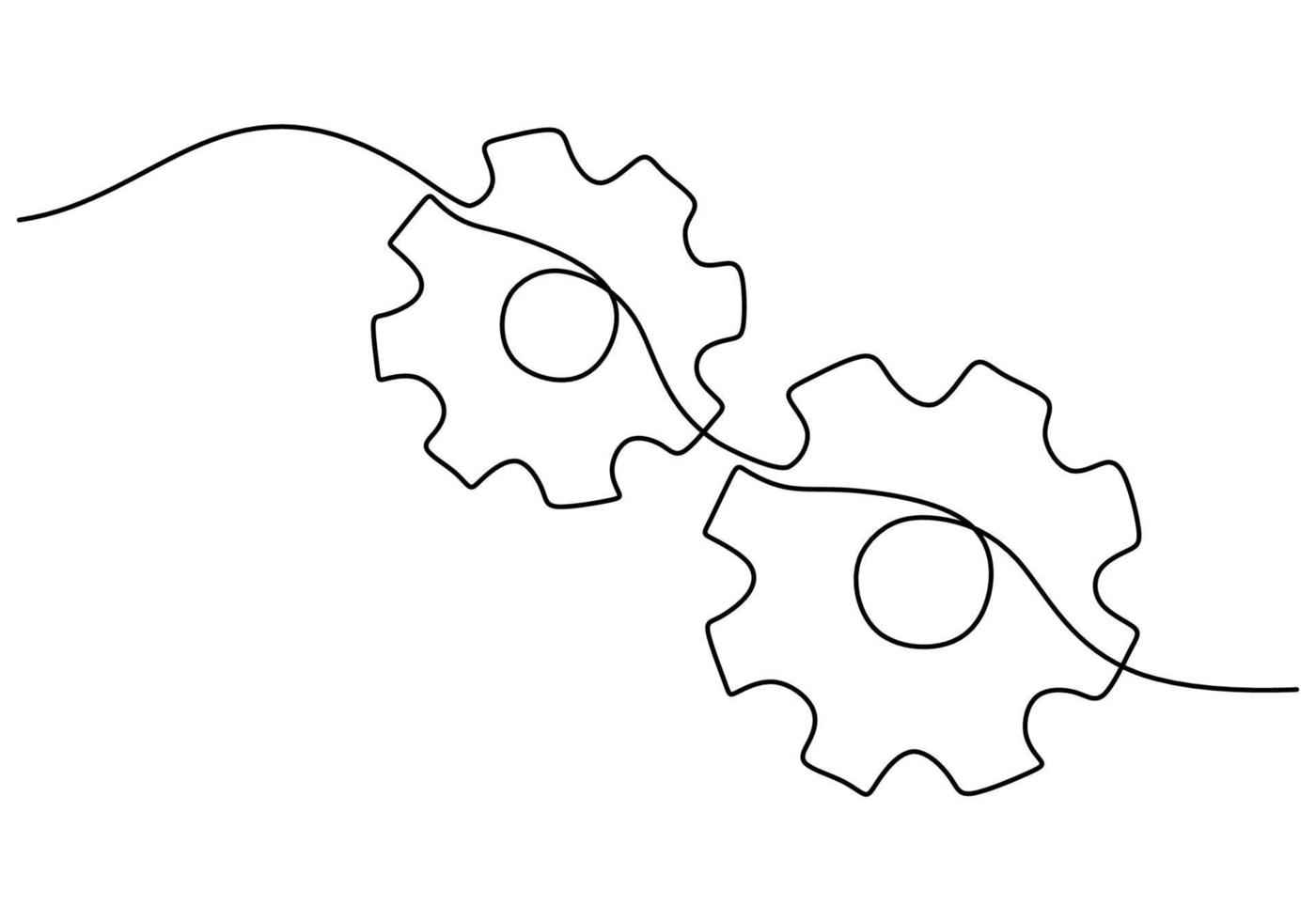 un dibujo continuo a mano de una sola línea de dos engranajes vector