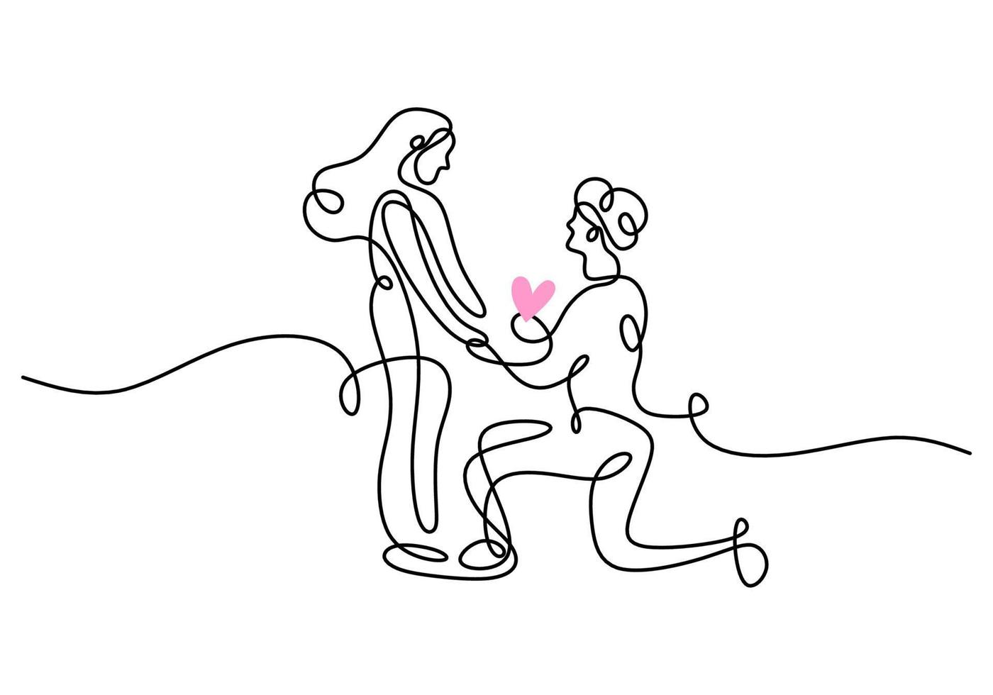 One continuous single line hand drawing of man propose woman vector